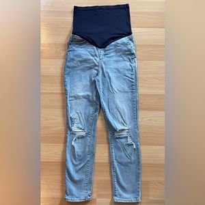 Pink Blush Light Blue Ripped Knee Maternity Skinny Jeans size 27